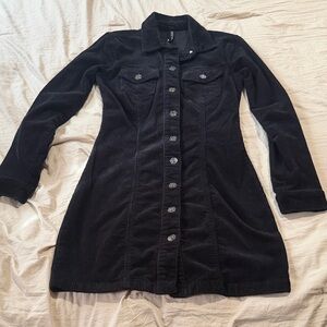 Elegant Black Long Sleeve Corduroy Dress